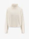 Brunello Cucinelli High-neck Knitwear In Luxurious Wool-cashmere-silk Blend In Neutral