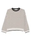 Brunello Cucinelli Ivory Crewneck Striped Sweater In Black