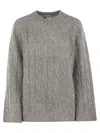 Brunello Cucinelli Women Wool And Mohair Sweater With Monili In Gray