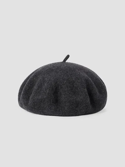 Brunello Cucinelli Women's Wool Beret Hat With Precious Detail In Lignite Grey