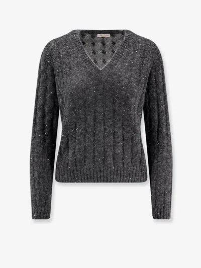 Brunello Cucinelli Women Wool Blend Sweater With All-over Sequins In Gray