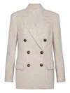 Brunello Cucinelli Double-breasted Jacket With Luxurious Cotton-wool Blend And Elegant Detailing In Multi