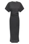 Brunello Cucinelli Wool Dress With Ruched Detail And Stretch Fabric In Gray