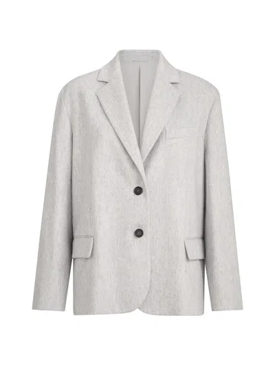 Brunello Cucinelli Wool Flannel Blazer With Monili In Gray