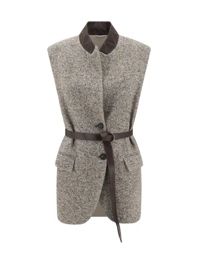 Brunello Cucinelli Women Wool Gilet In Brown