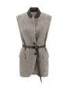 Brunello Cucinelli Beige Wool And Silk Chevron Waistcoat In Gray