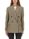 Brunello Cucinelli Wool Jacket With Notched Lapels And Back Vent In Brown