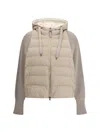 Brunello Cucinelli Two-material Puffer Jacket Casual Jackets And Parka Beige In Brown