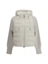 Brunello Cucinelli Two-material Puffer Jacket Casual Jackets And Parka White In Neutral