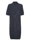 Brunello Cucinelli Textured Mohair Dress High Neck In Blue