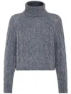 Brunello Cucinelli Wool And Mohair Cable Knit Turtleneck Sweater With In Blue