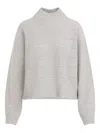 Brunello Cucinelli Mock Neck Lana Cashmire Stripe Pullover In Gray