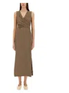 Brunello Cucinelli Wrap Effect Linen Dress In Brown
