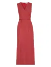 Brunello Cucinelli Red Viscose And Linen Blend Midi Dress In Red