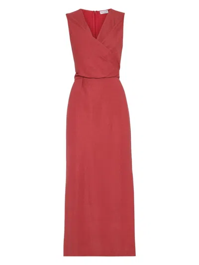 BRUNELLO CUCINELLI WOMEN'S WRAP EFFECT LINEN DRESS