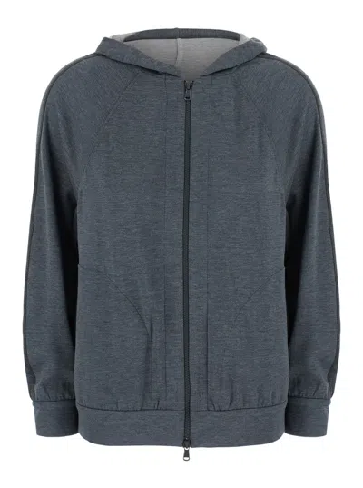 Brunello Cucinelli Women's Zip-front Hooded Sweatshirt In Cotton-silk Blend In Gray