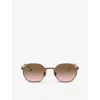 Brunello Cucinelli Semi-rimmed Titanium Round Sunglasses In Brown