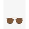 Brunello Cucinelli Womens Brown Bc2004st Sartorial Sunset Round-frame Yellow Gold-plated Titanium Sunglasses In Brown