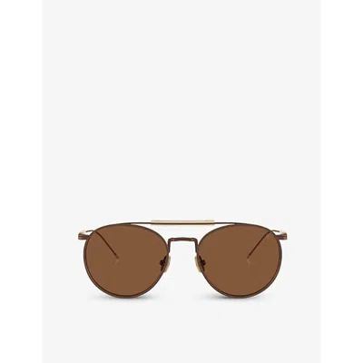 Brunello Cucinelli Womens Brown Bc2004st Sartorial Sunset Round-frame Yellow Gold-plated Titanium Sunglasses