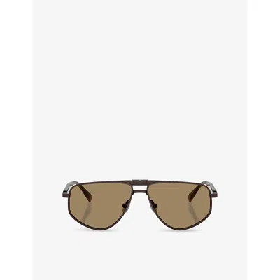Brunello Cucinelli Womens Brown Bc2020st Irregular-frame Metal Sunglasses