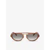Brunello Cucinelli Engraved Acetate Oval Aviator Sunglasses In Brown