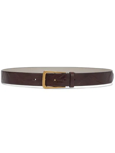Brunello Cucinelli Womens Brown Leather Belt With Buckle In ["brown"]