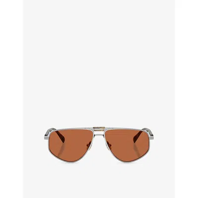 Brunello Cucinelli Womens Clear Bc2020st Irregular-frame Metal Sunglasses In Metallic