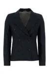 Brunello Cucinelli Denim Blazer Double Breasted Structured Shoulders In Blue