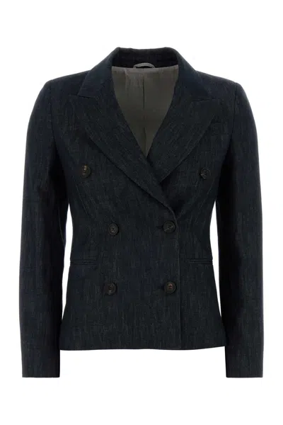BRUNELLO CUCINELLI BRUNELLO CUCINELLI WOMENS DARK DENIM BLAZER