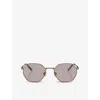 Brunello Cucinelli Polarized Titanium Geometric Round Sunglasses In Gold