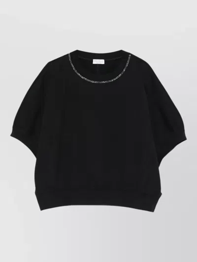Brunello Cucinelli Womens Knit Top Embellished Neckline In Black