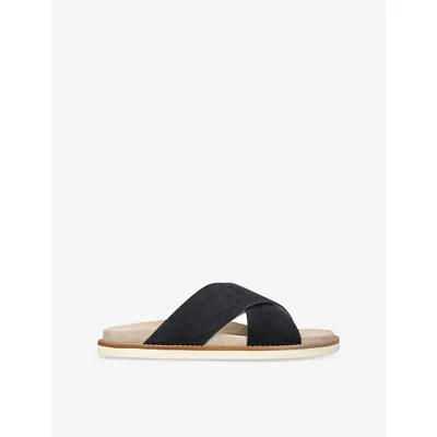 Brunello Cucinelli Womens  Cross-strap Suede Sandals In Navy
