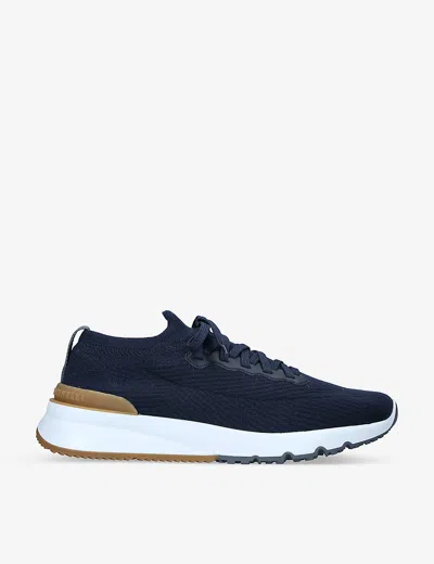 Brunello Cucinelli Womens Navy Pulltab Brand-embossed Knitted Low-top Trainers