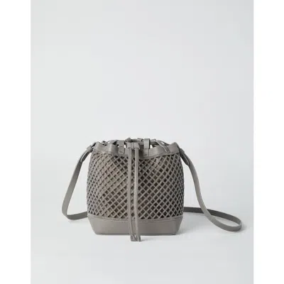 Brunello Cucinelli Womens Oxide Leather Bucket Bag In ["grey"]