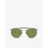 Brunello Cucinelli Womens Silver Bc2004st Sartorial Sunset Round-frame Yellow Gold-plated Titanium Sunglasses In Silver