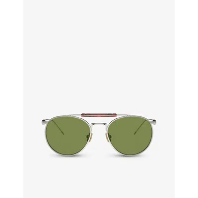 BRUNELLO CUCINELLI WOMENS SILVER BC2004ST SARTORIAL SUNSET ROUND-FRAME YELLOW GOLD-PLATED TITANIUM SUNGLASSES