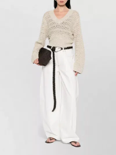 Brunello Cucinelli Womens V Neck Long Sleeve Knit Top In Gold