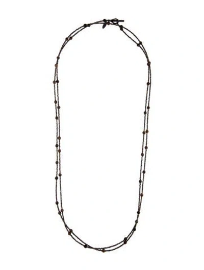 Pre-owned Brunello Cucinelli Wood & Bead Wrap Station Necklace, 60" In Brown