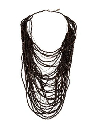 Pre-owned Brunello Cucinelli Wood Beaded Multistrand Necklace, 42" In Brown