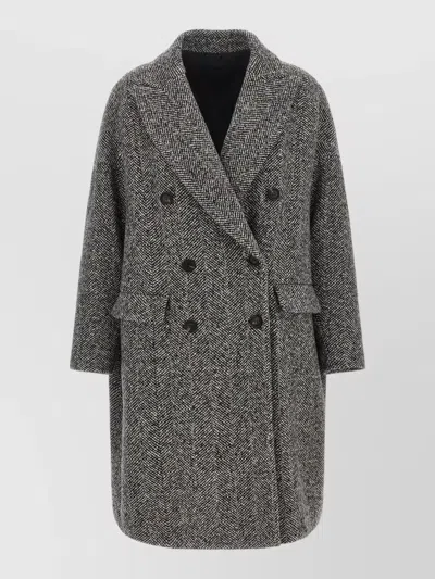 Brunello Cucinelli Double-breasted Herringbone Wool Coat With Sequins In Gray