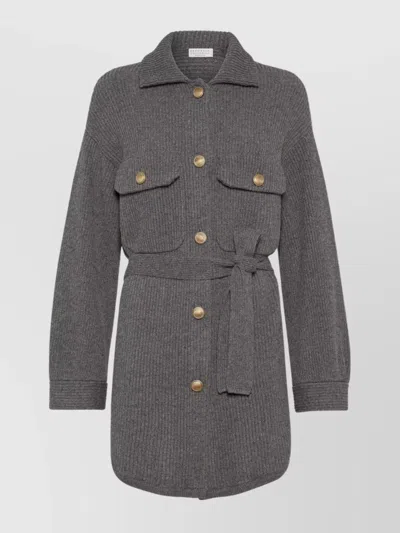 BRUNELLO CUCINELLI WOOL AND CASHMERE BELTED CARDIGAN