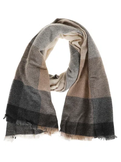 Brunello Cucinelli Check Cashmere Blend Scarf In Beige