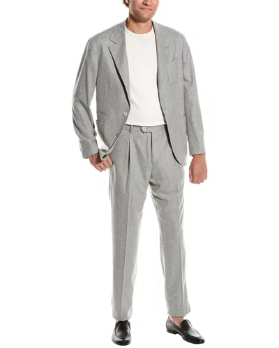 Brunello Cucinelli Wool & Cashmere-blend Suit With Pleated Pant In Grey