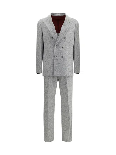 Brunello Cucinelli Tailored Suit Set Double-breasted Jacket In Gray