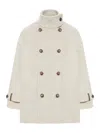 Brunello Cucinelli Double Worked Caban In Virgin Wool And Cashmere Cloth With Shiny Cuff Details Clo In White