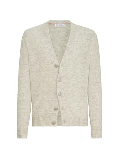 Brunello Cucinelli Alpaca Cashmere V-neck Ribbed Cardigan In Neutral