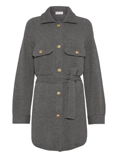 Brunello Cucinelli Wool And Cashmere Cardigan In Gray