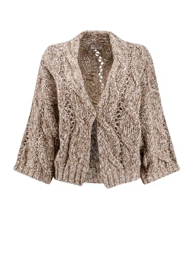 BRUNELLO CUCINELLI WOOL AND CASHMERE CARDIGAN WITH SEQUINS