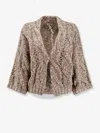 Brunello Cucinelli Women Wool And Cashmere Cardigan With Sequins In Brown