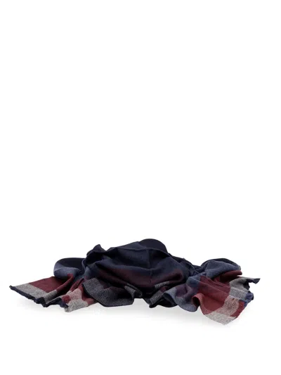 Brunello Cucinelli Wool And Cashmere Check Scarf In Blue